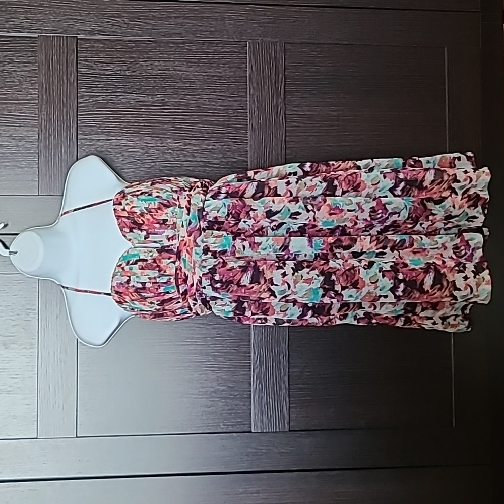 BCBGeneration Pleated Floral Motif Dress with Hidden Pockets, Size 12